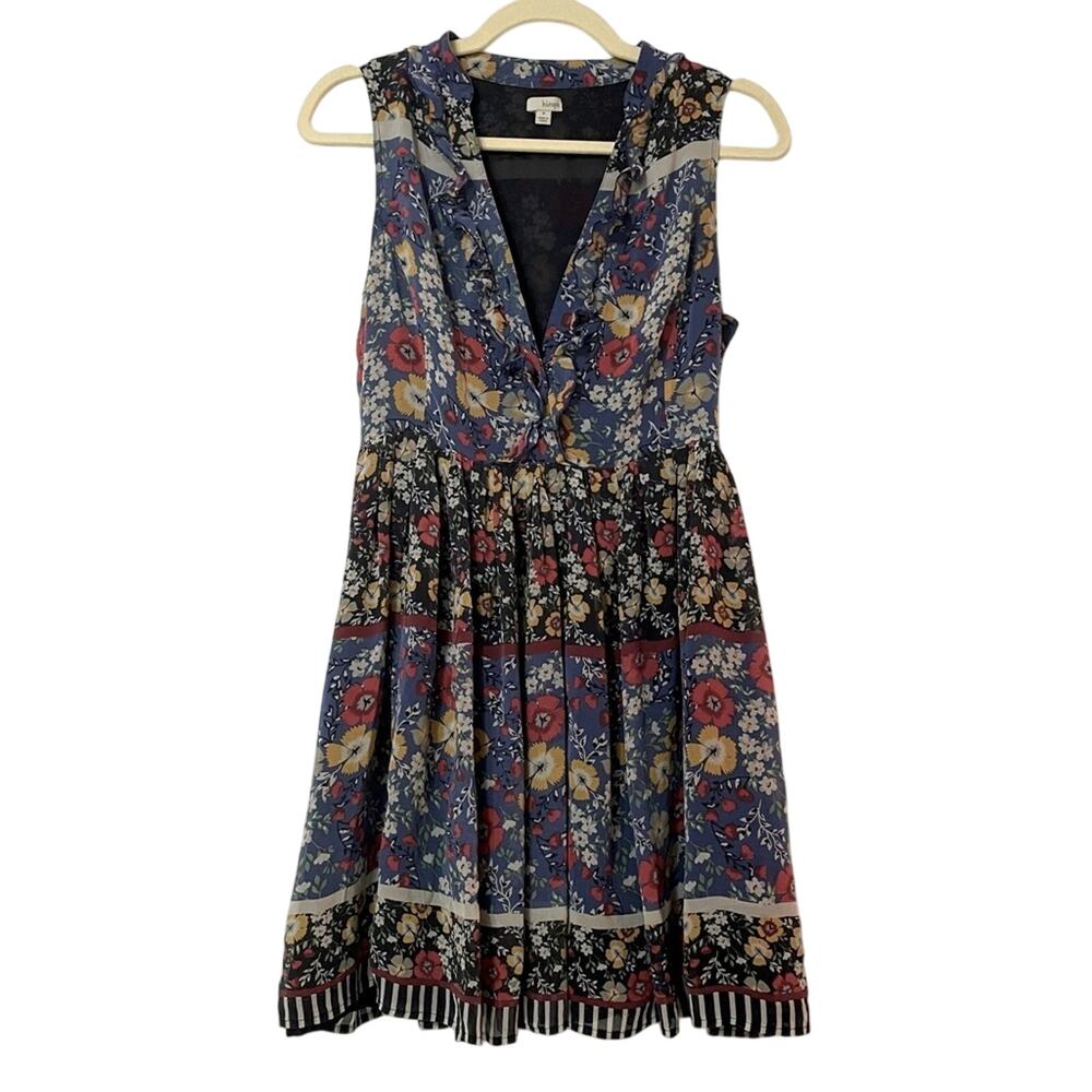 Hinge Blue Silk Floral Sleeveless Ruffled Dress Womens S Cottage Core Fairy